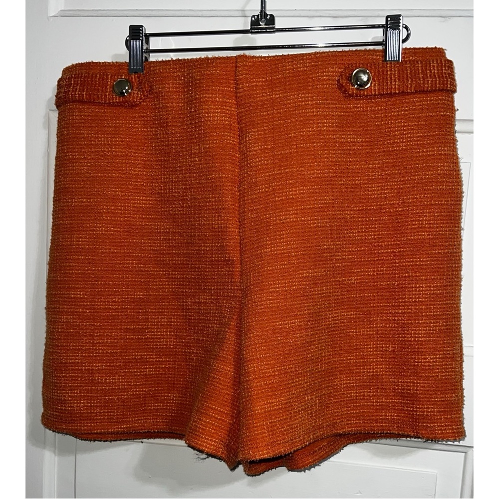 Orange Woven Boucle Shorts
